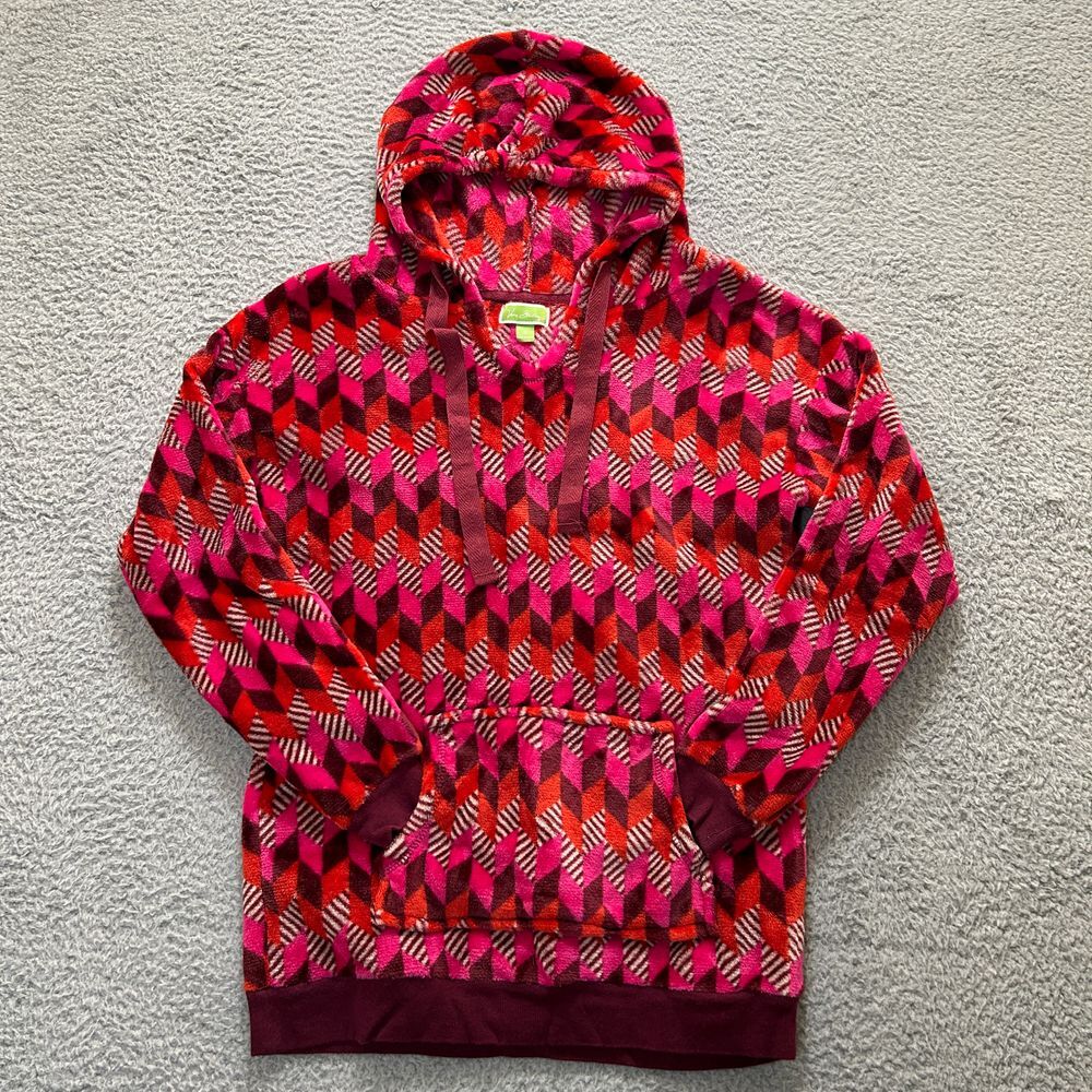 Vera Bradley Sweater Womens Small Pink Geometric Pattern Hooded Fleece Pullover